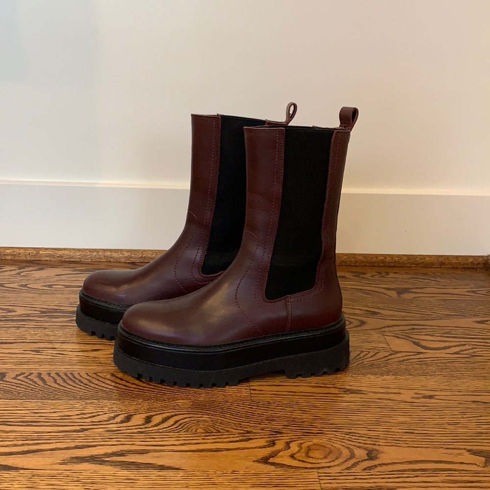 Mango burgundy combat boot size 38